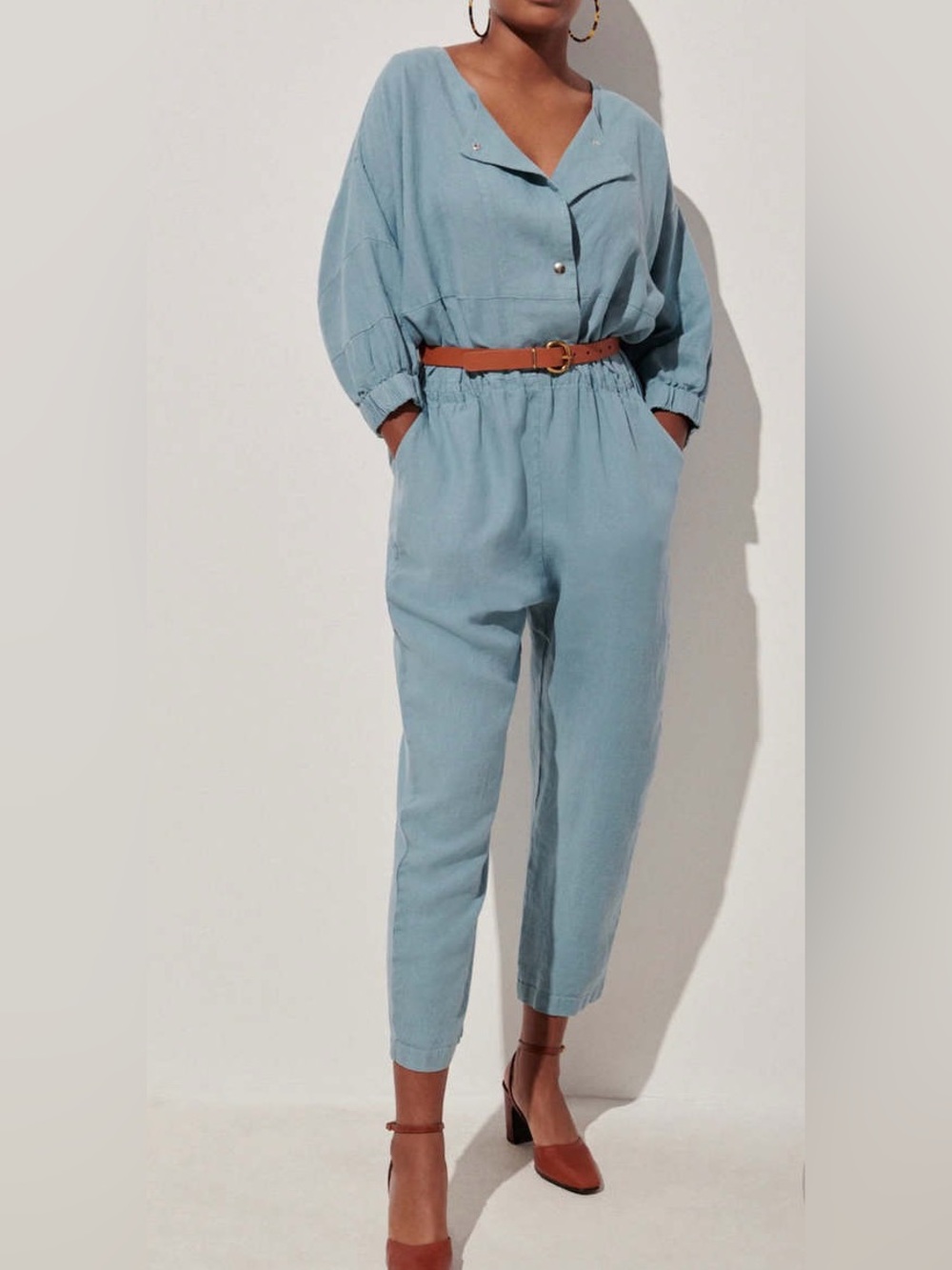 Rachel Comey Holt Jumpsuit Light Blue 100% linen size 6 USA/NYC made